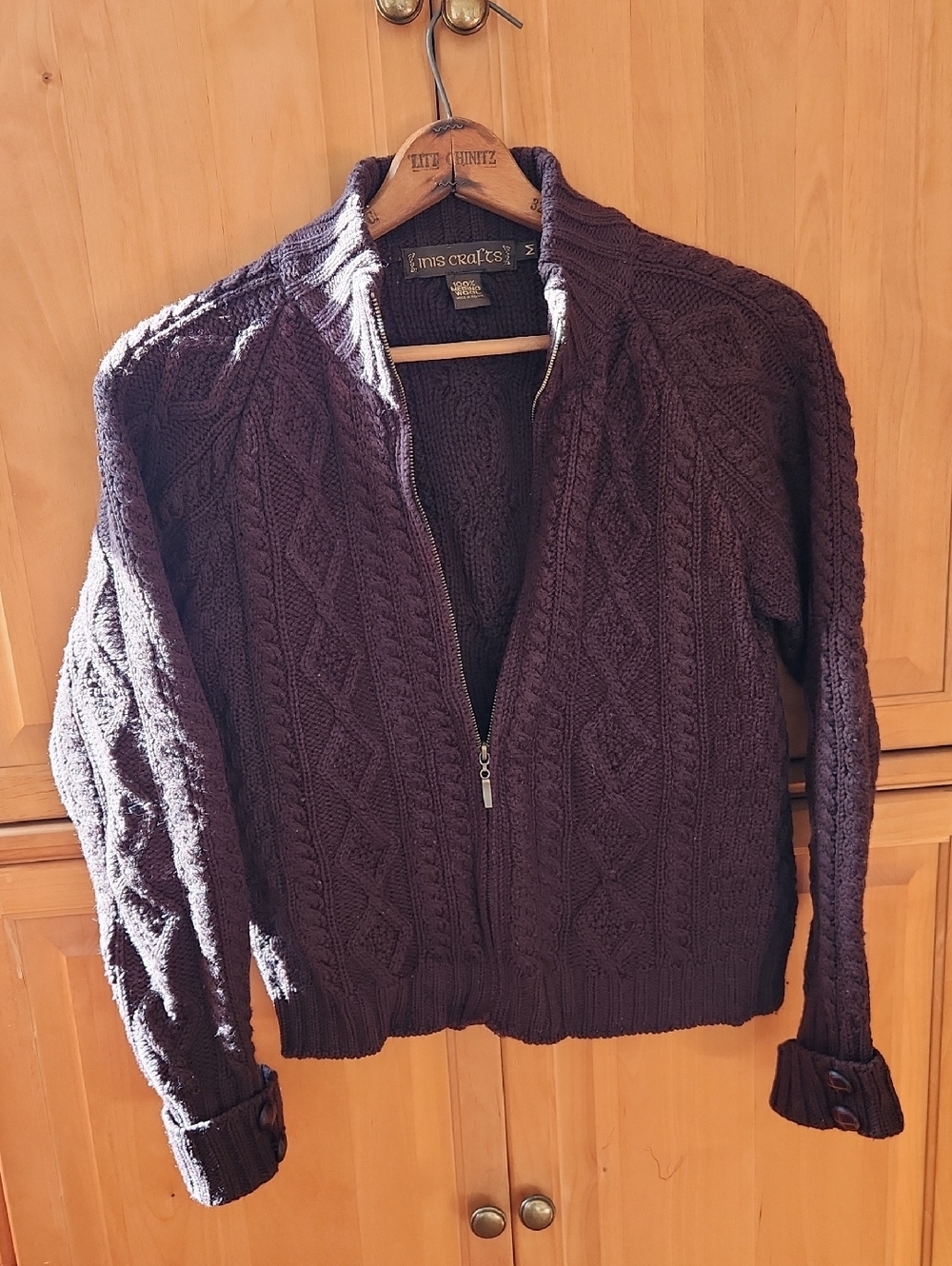 Rich Chocolate Brown Irish Wool Zip Cardigan